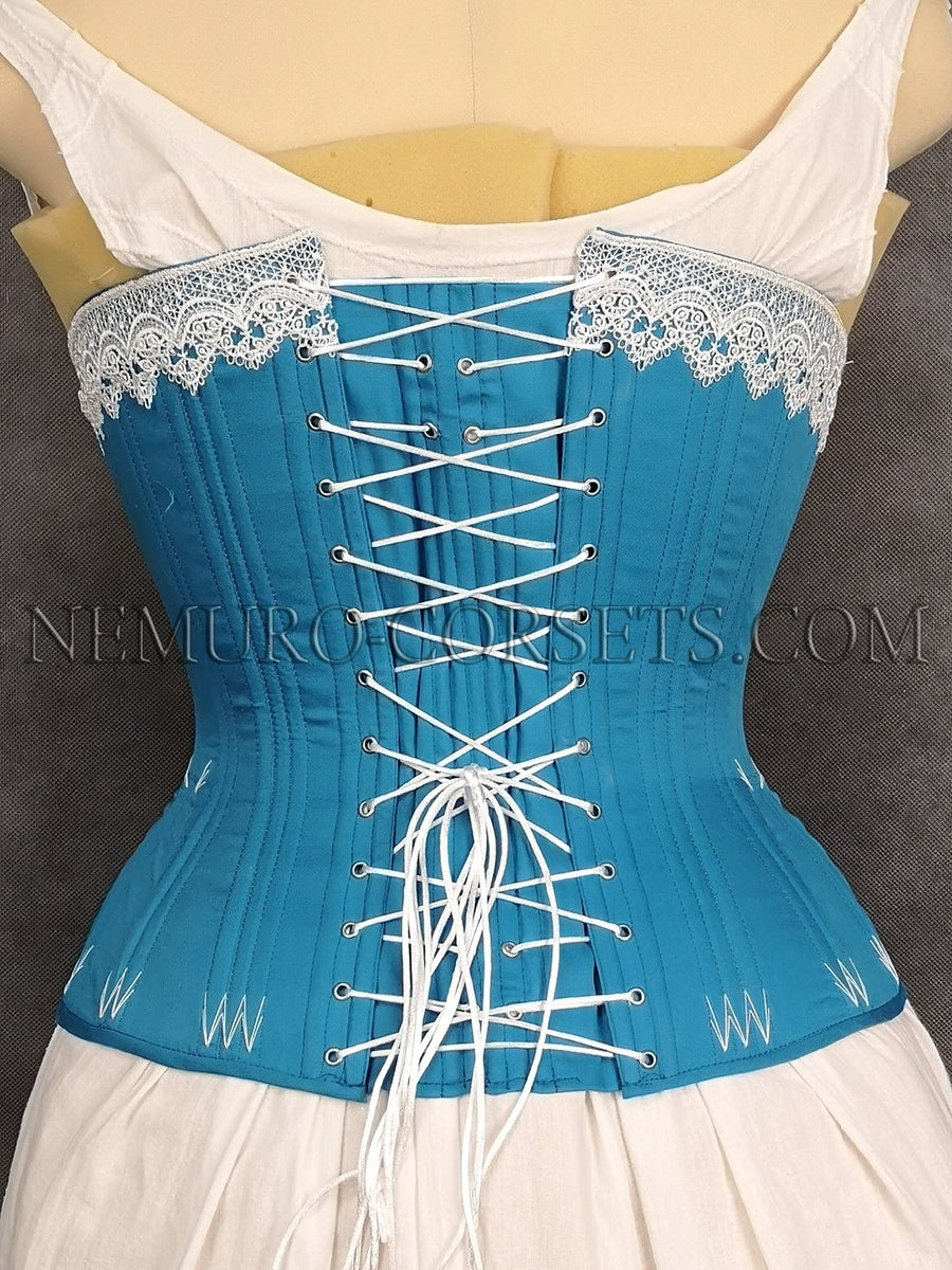 Victorian Corset 1860 Cotton Overbust With Busk and Synthetic
