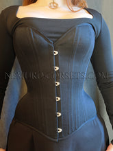 Load image into Gallery viewer, Aphrodite Black cotton overbust corset A-B cup Size M
