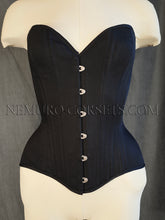 Load image into Gallery viewer, Aphrodite Black cotton overbust corset A-B cup Size M
