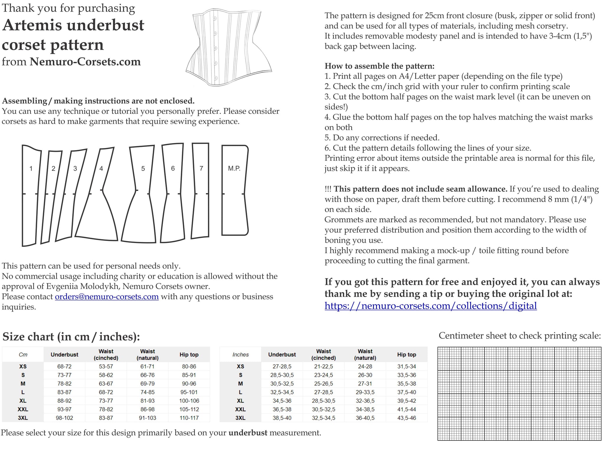 Artemis Underbust corset PDF pattern – Nemuro Corsets
