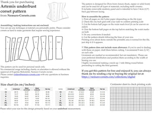 Artemis Underbust corset PDF pattern