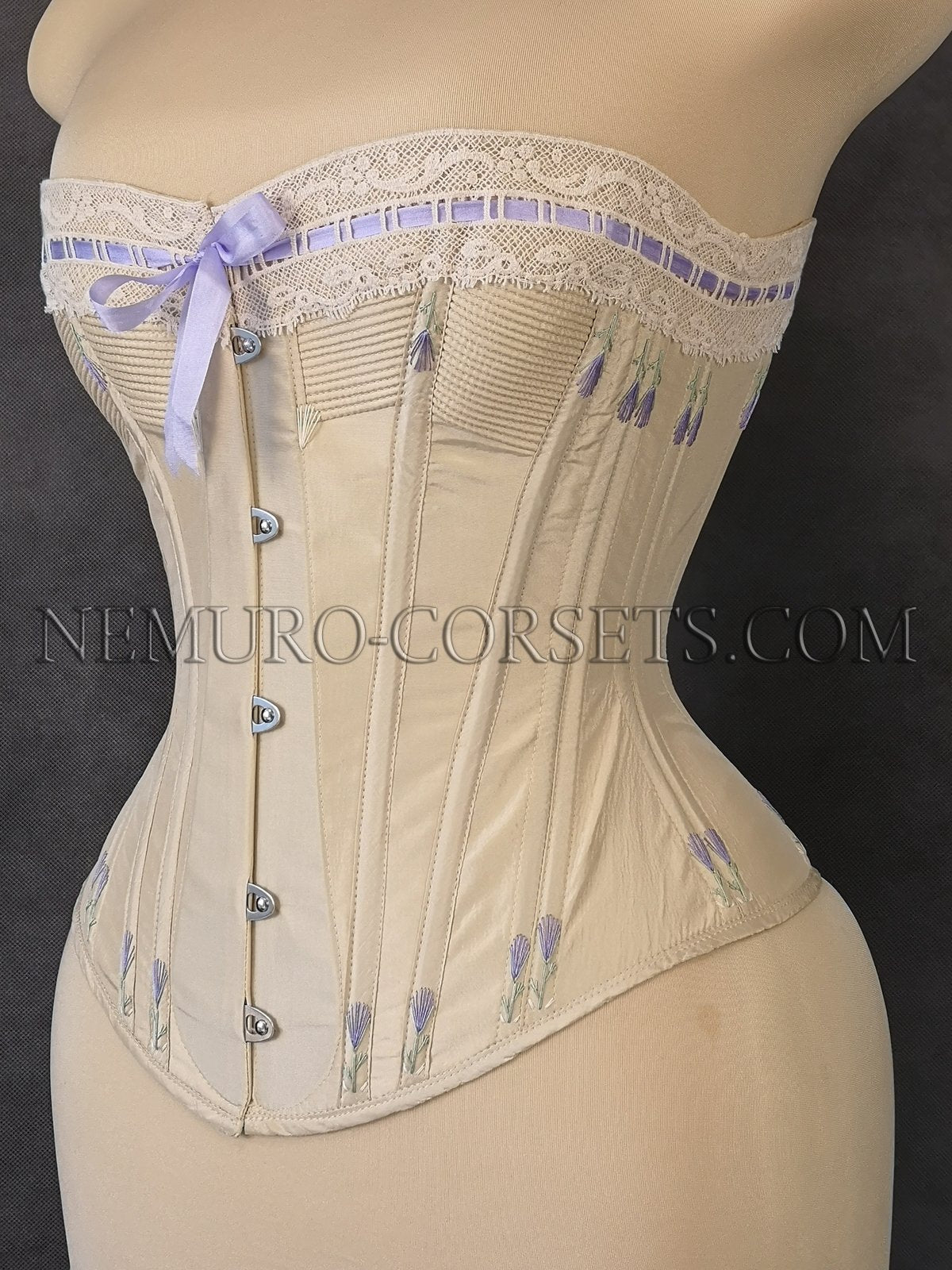 CORSET DISPLAY FORM 1890s WITH RIBBON CORSET VICTORIAN RARE WOOD BASE