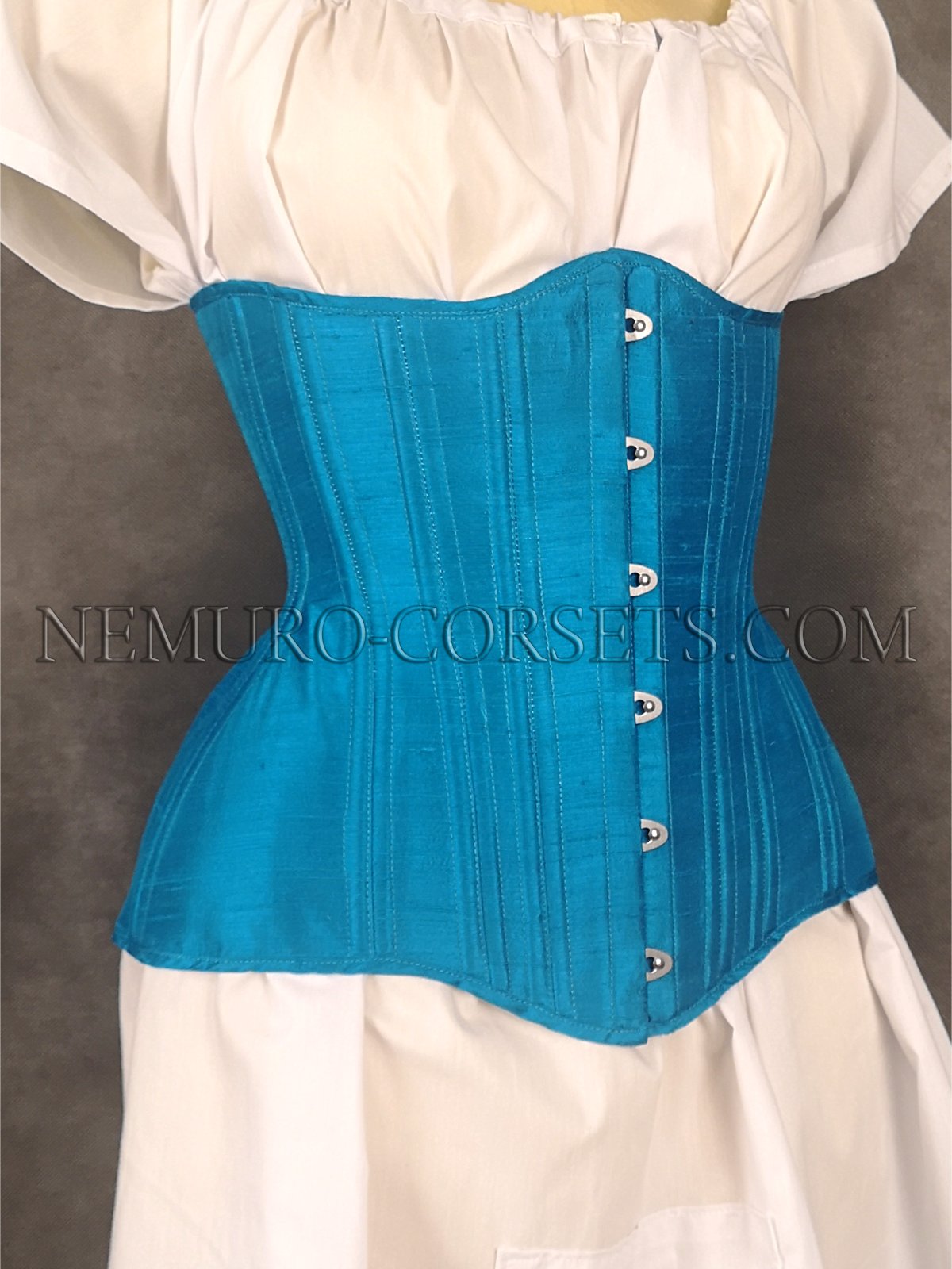 Diane Turquoise RTS underbust silk corset -  – Nemuro  Corsets
