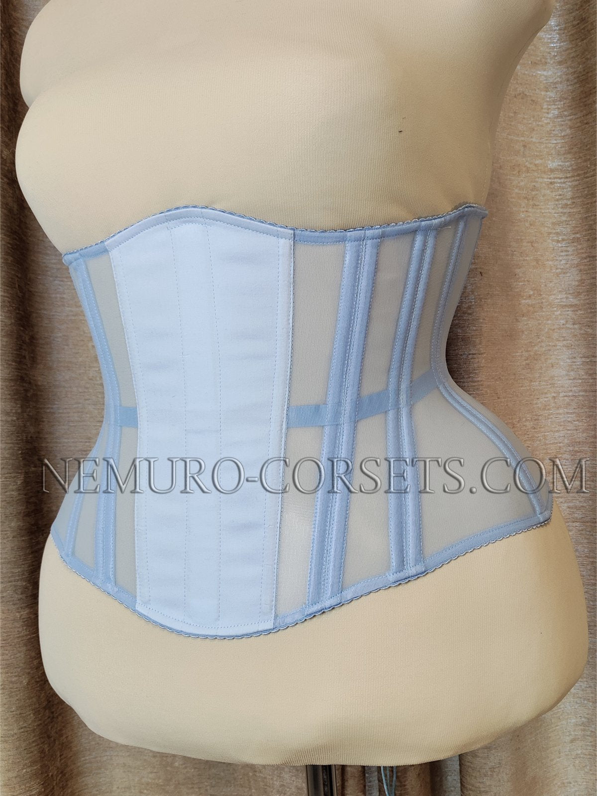 Blue mesh underbust corset-  – Nemuro Corsets